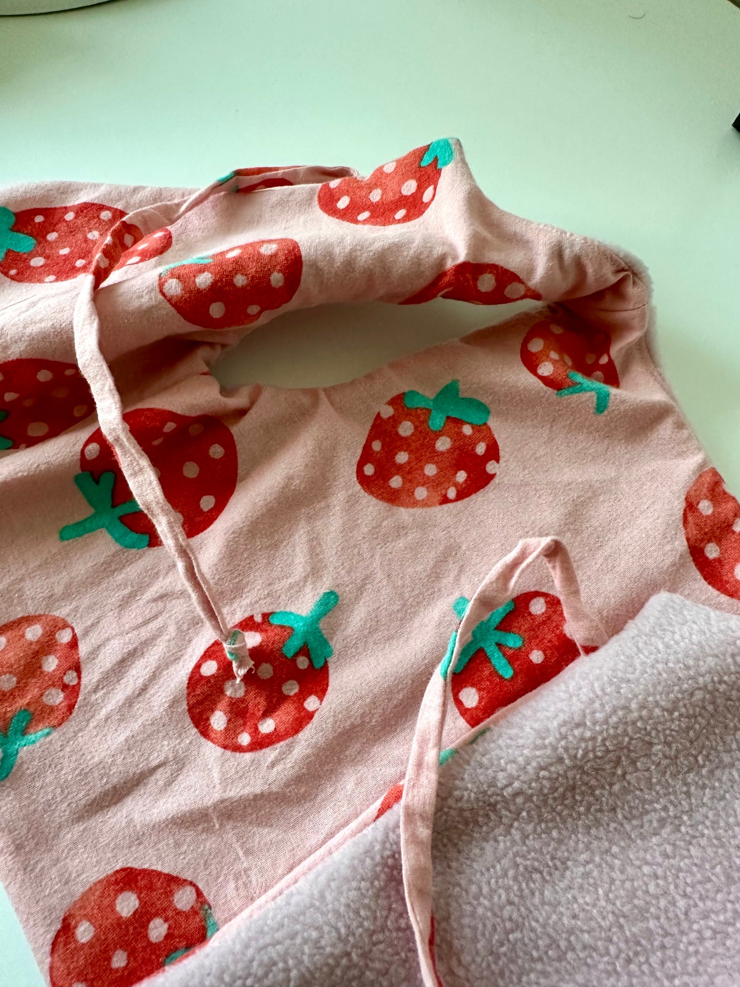 Handmade Fleece Baby Vest (6-9 Months) - Rose Pink with Strawberry Lining