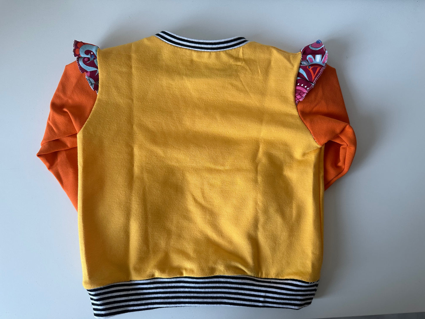 Handmade Baby Sweatshirt (6–9 Months) – Yellow & Orange with Ruffles