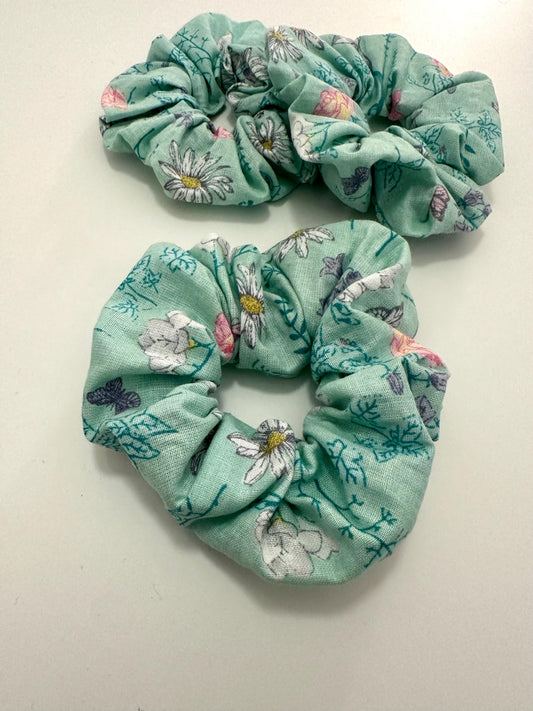 Turquoise Blossom - Handmade Scrunchie