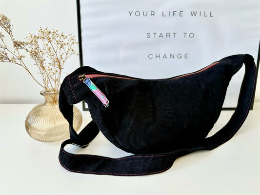 Corduroy Shoulder Bag Black/Pink