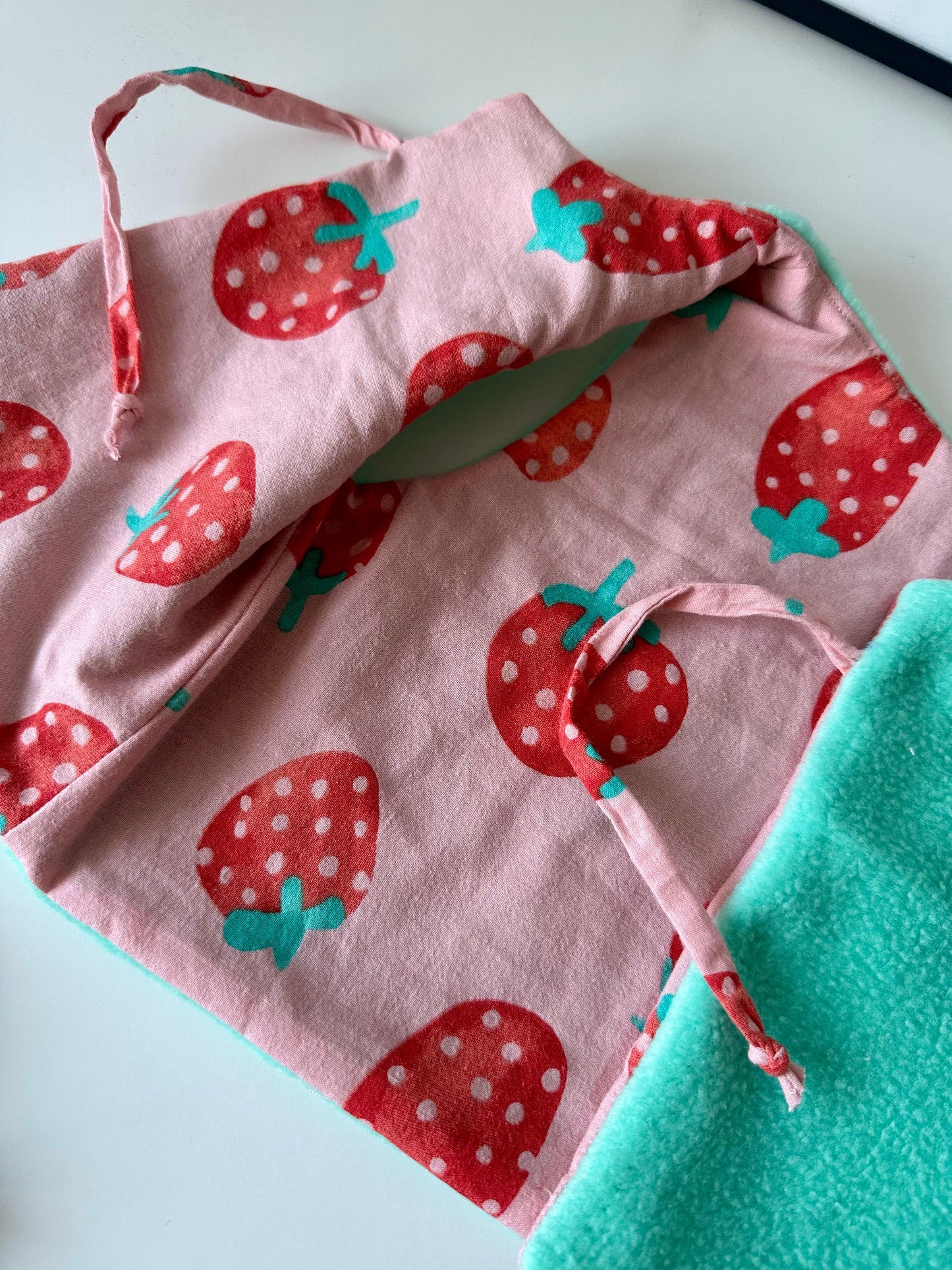 Handmade Fleece Baby Vest (6-9 Months) - Vibrant Turquoise with Strawberry Lining