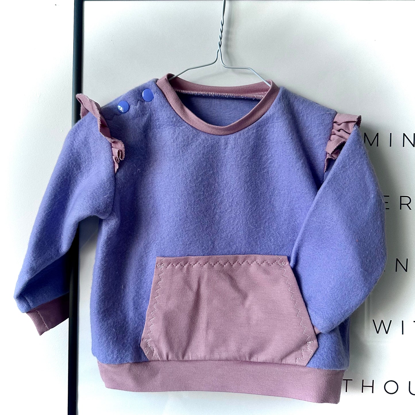 Handmade Baby Sweatshirt (6–9 Months) – Purple & Pink with Ruffles