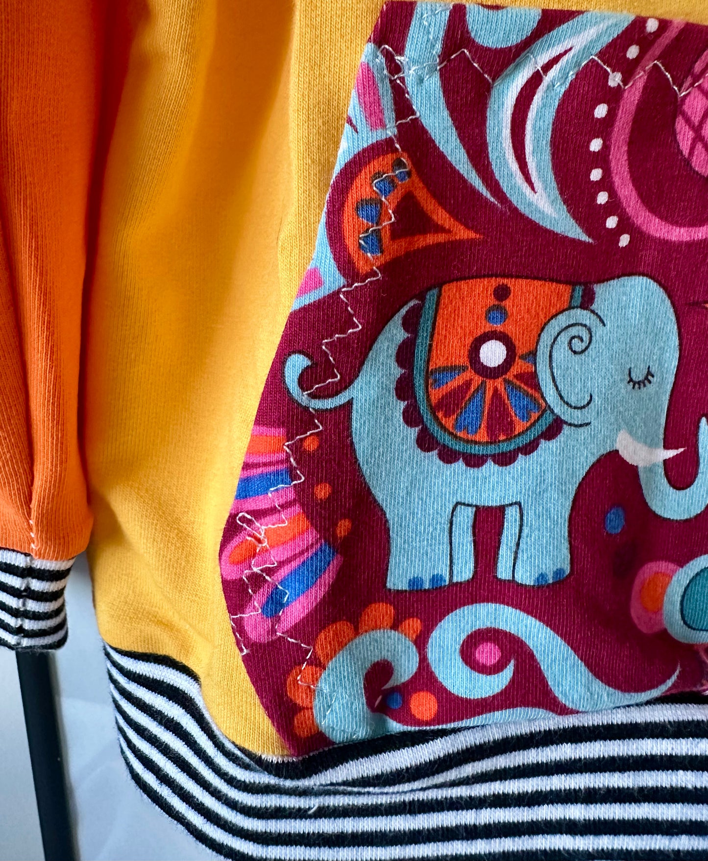 Handmade Baby Sweatshirt (6–9 Months) – Yellow & Orange with Ruffles