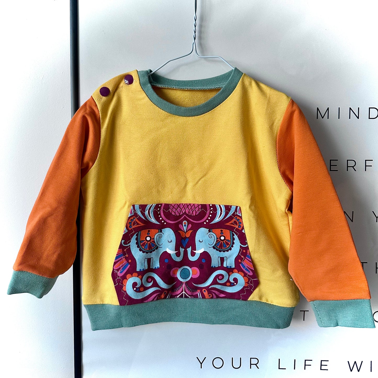 Handmade Baby Sweatshirt (6–9 Months) – Yellow & Orange