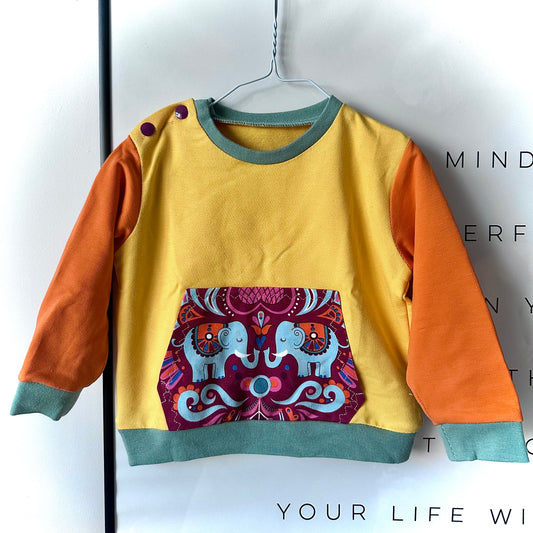 Handmade Baby Sweatshirt (6–9 Months) – Yellow & Orange