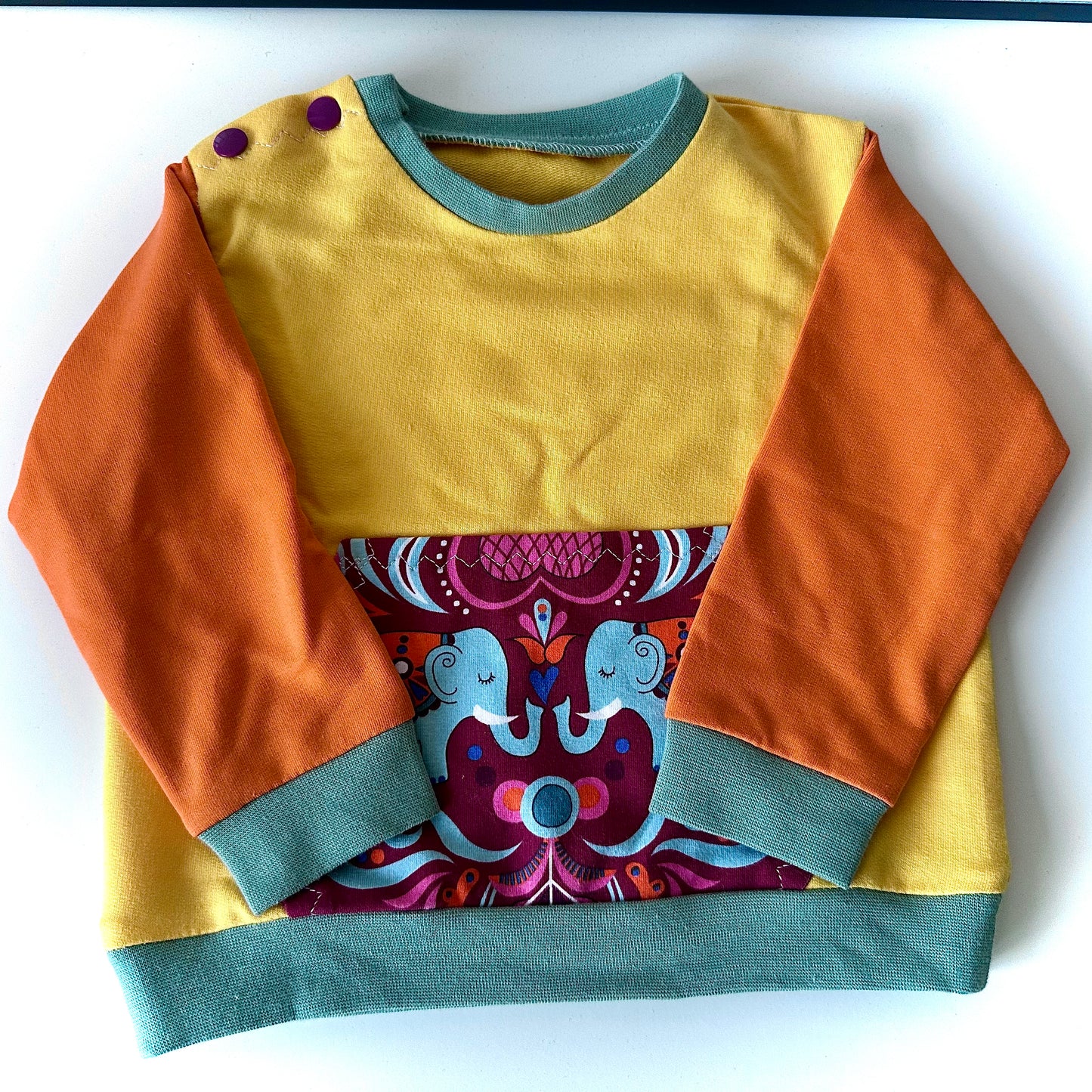 Handmade Baby Sweatshirt (6–9 Months) – Yellow & Orange