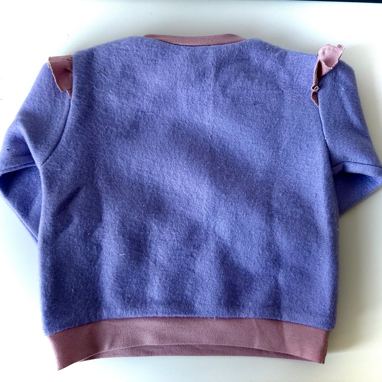 Handmade Baby Sweatshirt (6–9 Months) – Purple & Pink with Ruffles