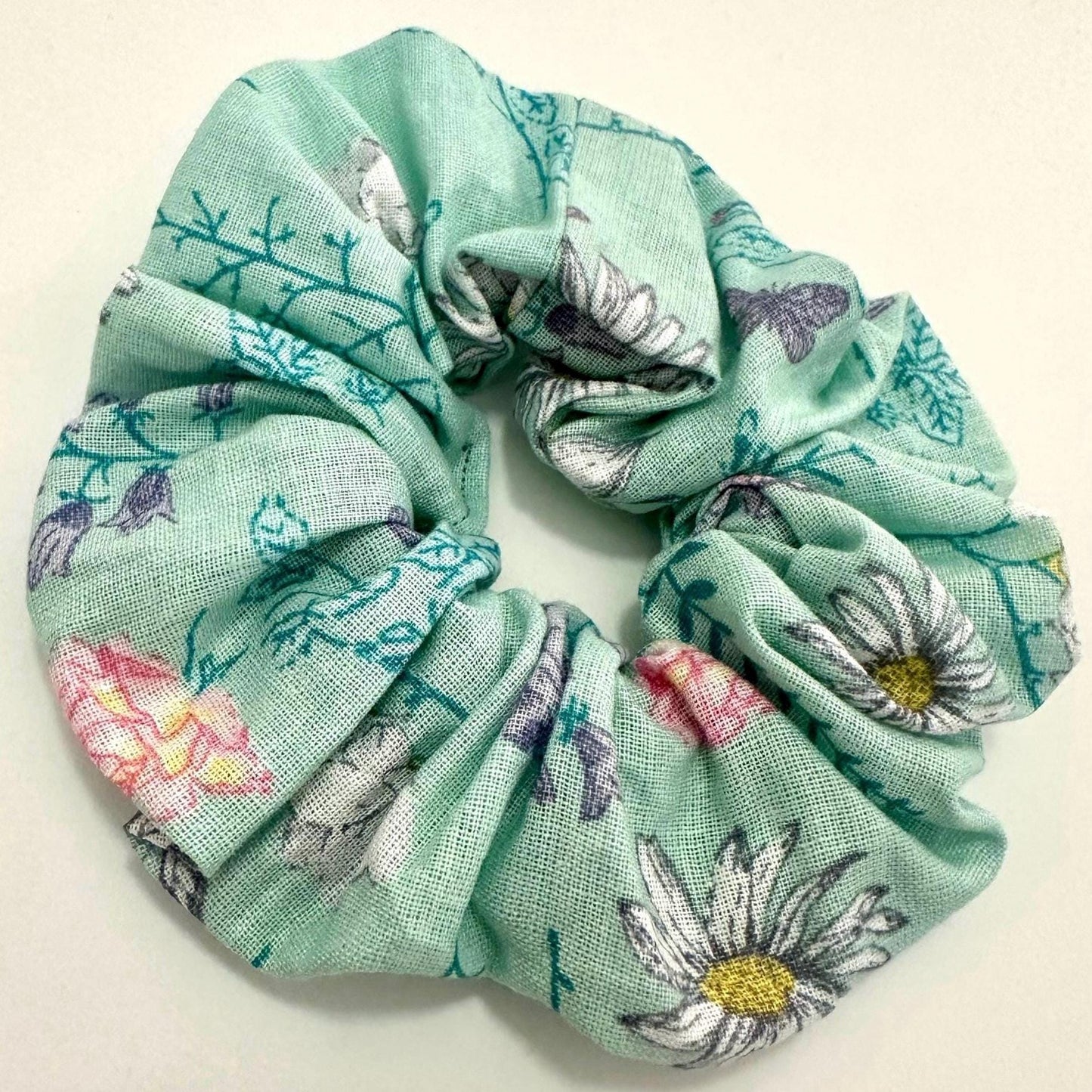 Turquoise Blossom - Handmade Scrunchie