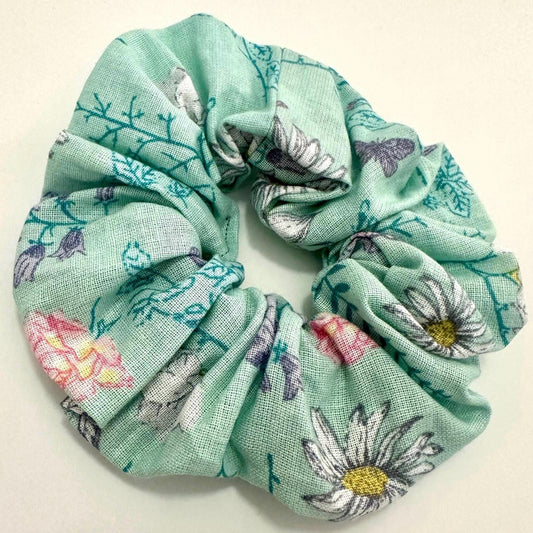 Turquoise Blossom - Handmade Scrunchie